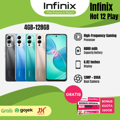 Infinix Hot 12 Play {X6816} Smartphone [ Ram 4GB / 128GB ] - Garansi Resmi Racing Black Toko Infinix