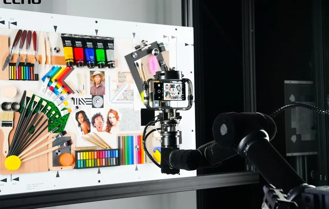 Robotic Arm demonstrating automated testing in Tecno DXOMARK Joint Imaging Laboratory