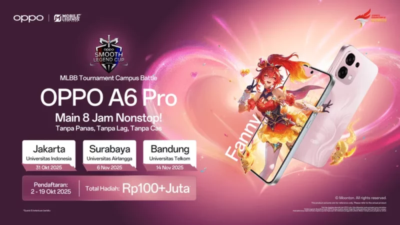 Content image for article: OPPO A6 Pro Resmi Dijual, Dapatkan Keuntungan Rp3,6 Juta & Buktikan Performa di MLBB Campus Battle