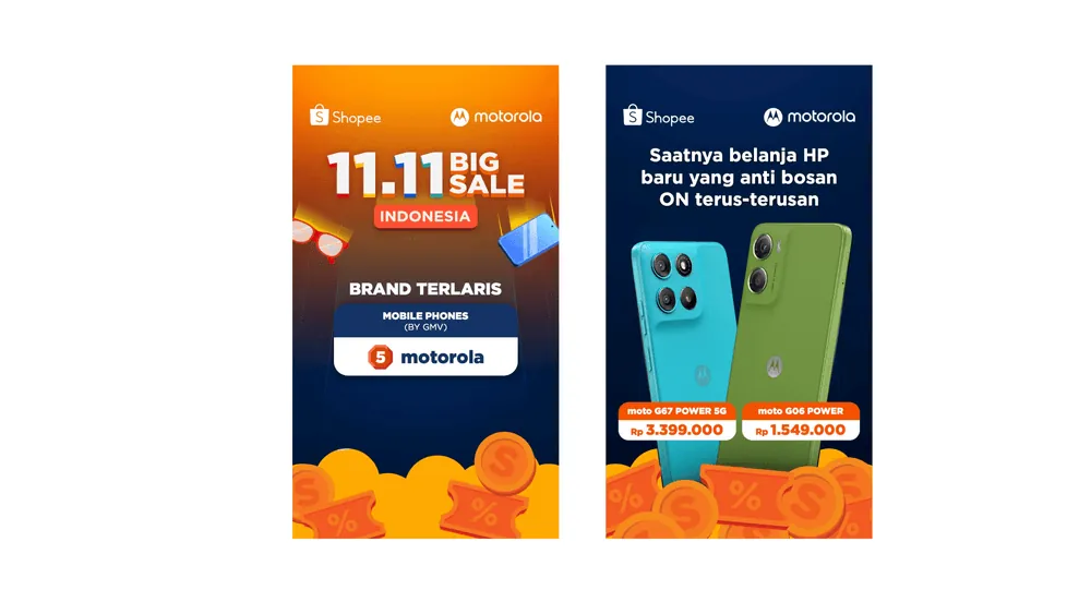 Motorola Masuk 5 Besar Smartphone Terlaris di Shopee 11.11