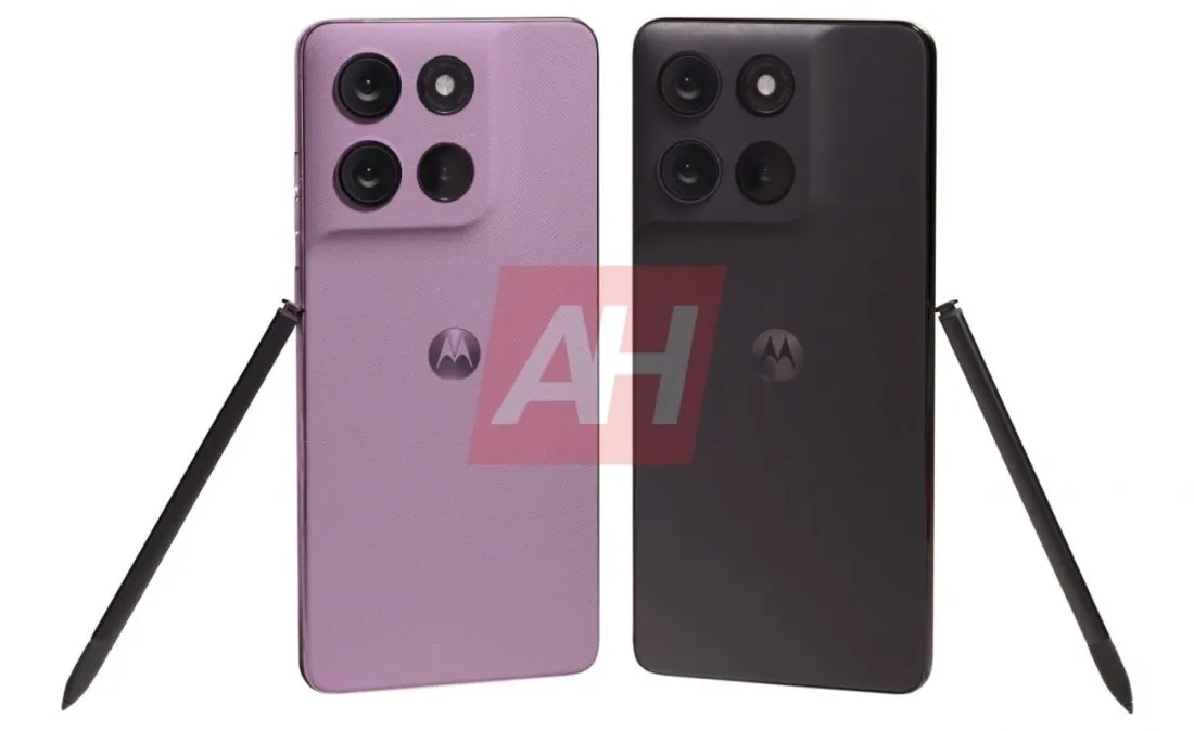 Bocoran gambar Moto G Stylus (2026) menunjukkan desain belakang dengan tekstur fake leather dalam dua pilihan warna