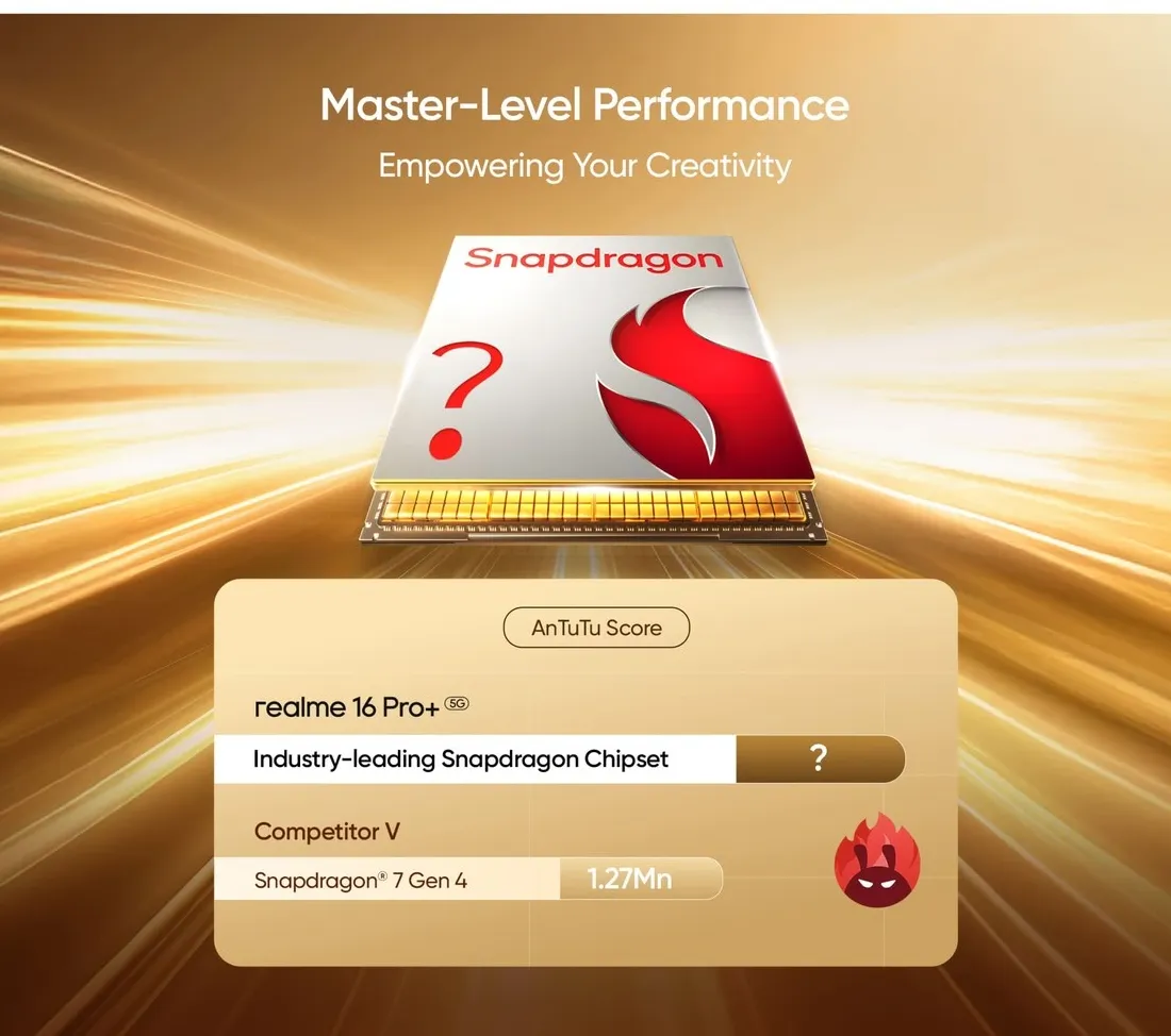 Detail teaser Realme 16 Pro tentang chipset Snapdragon dan dukungan Android 16