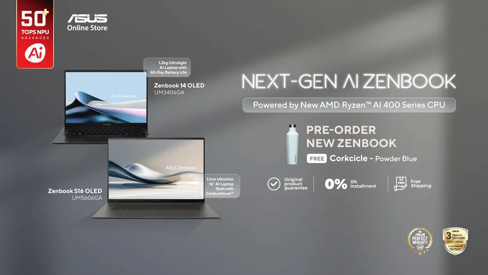 Content image for article: ASUS Buka Pre-order Laptop AI Zenbook Terbaru, Bonus Corkcicle Menanti