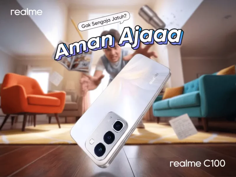 Content image for article: realme C100 Resmi Meluncur: Baterai 8000mAh, Tahan Air IP69 Pro