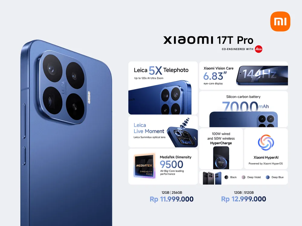 Content image for article: Xiaomi 17T Series Resmi di Indonesia, Bawa Leica 5x Telephoto